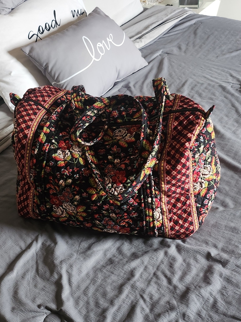 Vera Bradley Quilted Floral Weekender in Black and Red